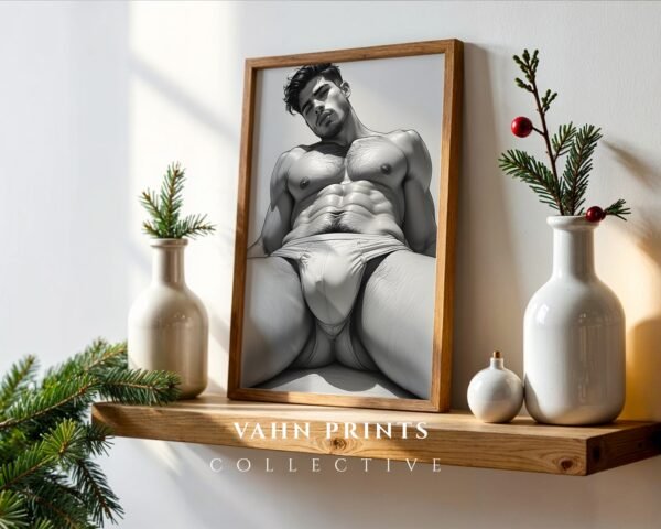 Male Nude Body Drawing Wall Art Clean Line Design