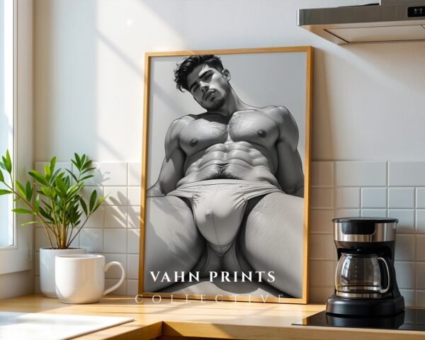 Male Nude Body Drawing Wall Art Clean Line Design
