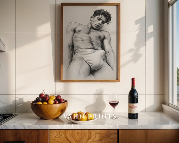 V26c_m1 Elegant Nude Male Illustration Wall Art Modern Style