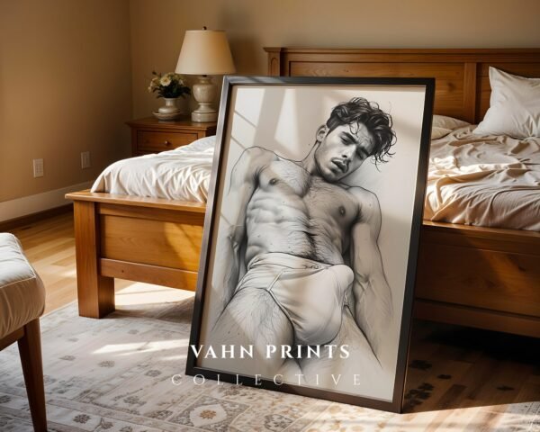 V26c_m10 Elegant Nude Male Illustration Wall Art Modern Style