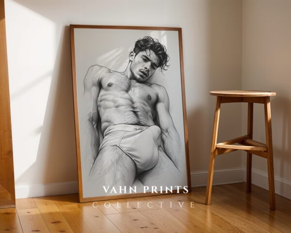 V26c_m2 Elegant Nude Male Illustration Wall Art Modern Style