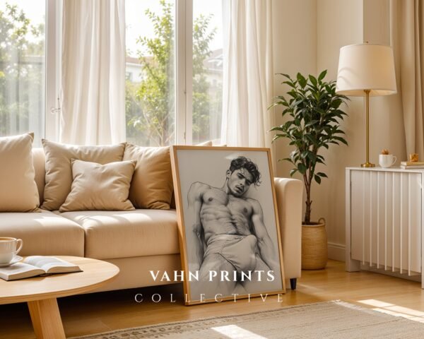 V26c_m3 Elegant Nude Male Illustration Wall Art Modern Style