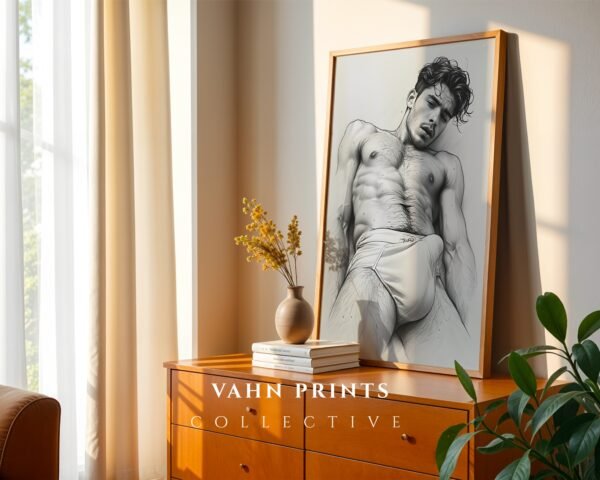 V26c_m4 Elegant Nude Male Illustration Wall Art Modern Style