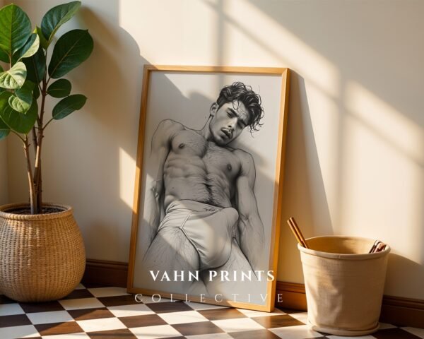V26c_m5 Elegant Nude Male Illustration Wall Art Modern Style