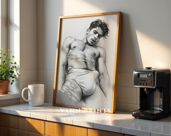 V26c_m6 Elegant Nude Male Illustration Wall Art Modern Style