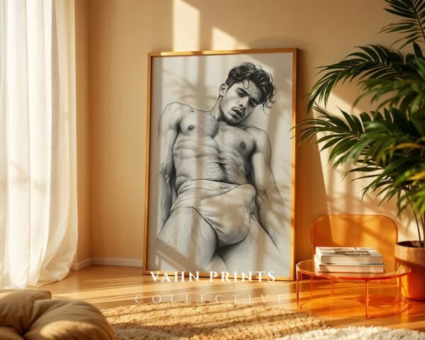 V26c_m8 Elegant Nude Male Illustration Wall Art Modern Style