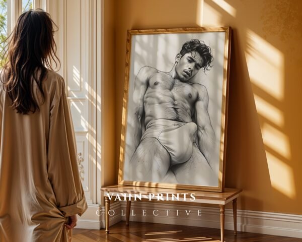 V26c_m9 Elegant Nude Male Illustration Wall Art Modern Style