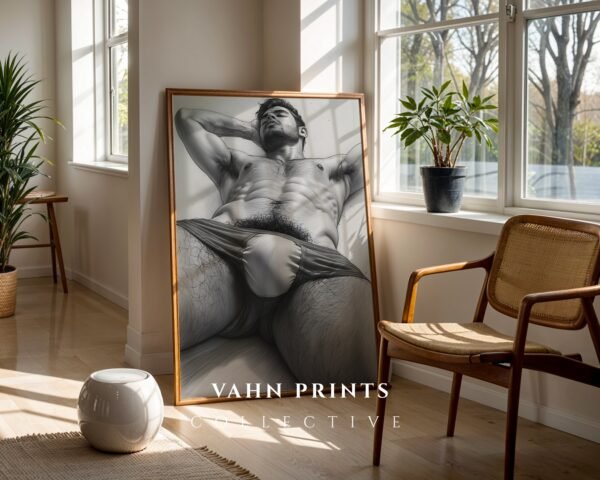 Male Nude Figure Line Sketch Art Print Minimalist