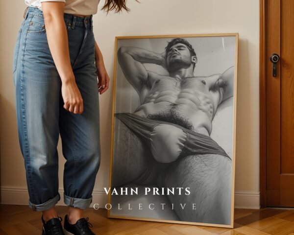 Male Nude Figure Line Sketch Art Print Minimalist