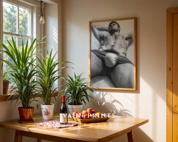 Male Nude Figure Line Sketch Art Print Minimalist