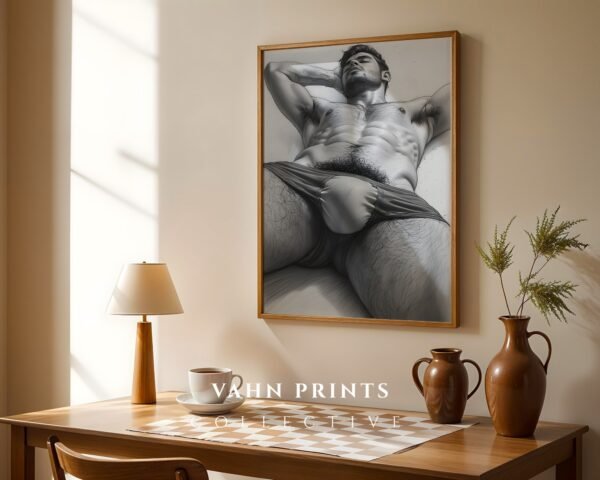 Male Nude Figure Line Sketch Art Print Minimalist