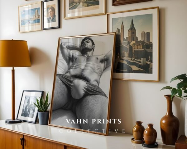 Male Nude Figure Line Sketch Art Print Minimalist