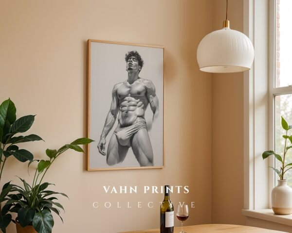 V28c_m4 Modern Nude Male Body Wall Art Artistic Line Drawing