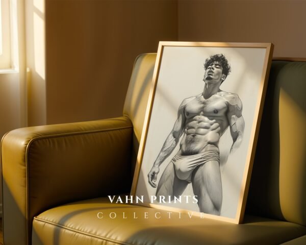 V28c_m5 Modern Nude Male Body Wall Art Artistic Line Drawing
