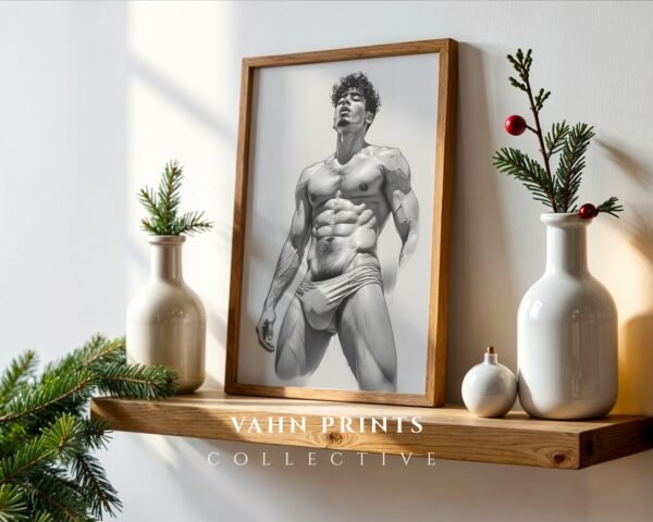 V28c_m7 Modern Nude Male Body Wall Art Artistic Line Drawing