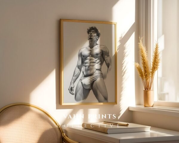 V28c_m8 Modern Nude Male Body Wall Art Artistic Line Drawing