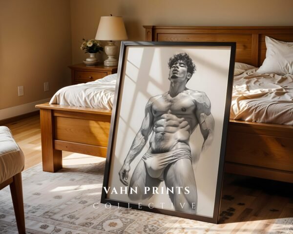V28c_m9 Modern Nude Male Body Wall Art Artistic Line Drawing