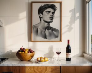 V297c_m1 Masculine Male Nude Sketch Wall Art Handsome Man Minimal Line Art Print