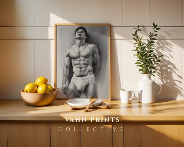 Clean Nude Male Line Drawing Wall Decor Modern