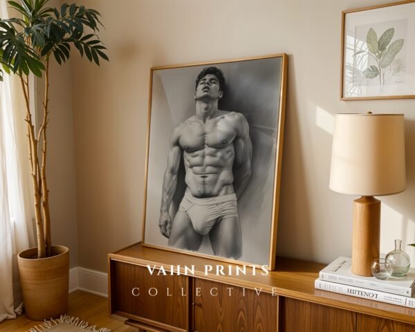 Clean Nude Male Line Drawing Wall Decor Modern