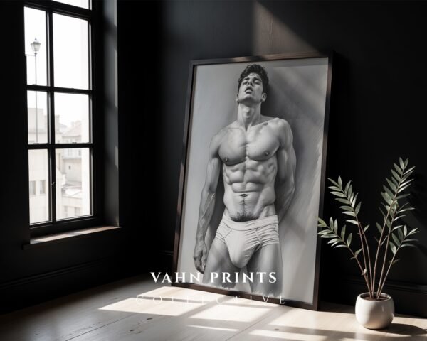 Clean Nude Male Line Drawing Wall Decor Modern