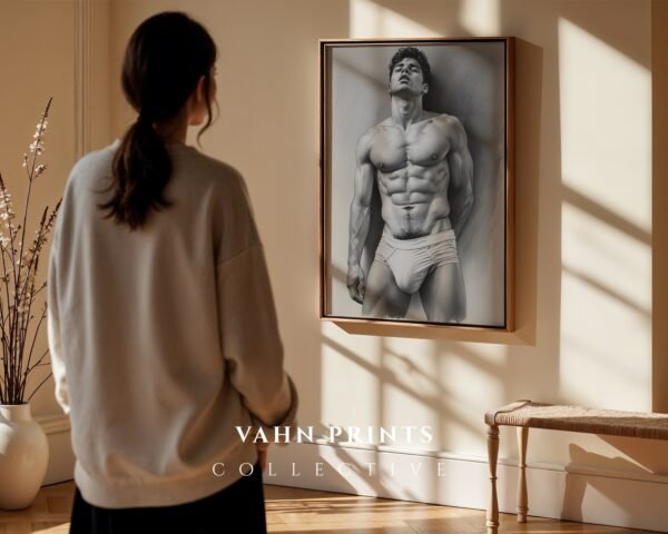 Clean Nude Male Line Drawing Wall Decor Modern