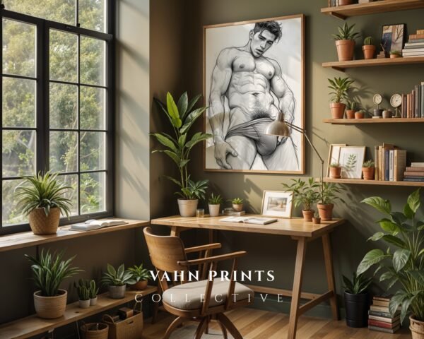 Male Nude Figure Study Art Print Minimalist Design