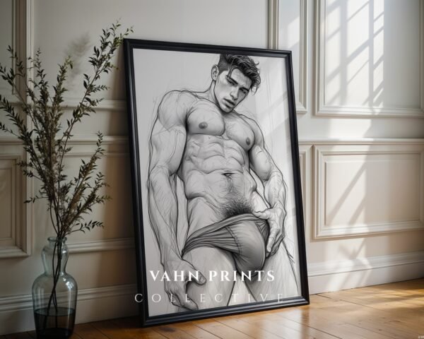 Male Nude Figure Study Art Print Minimalist Design