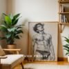 Stylish Nude Male Body Wall Art Line Sketch