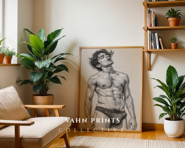 Stylish Nude Male Body Wall Art Line Sketch