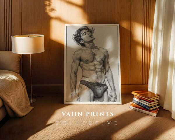 Stylish Nude Male Body Wall Art Line Sketch