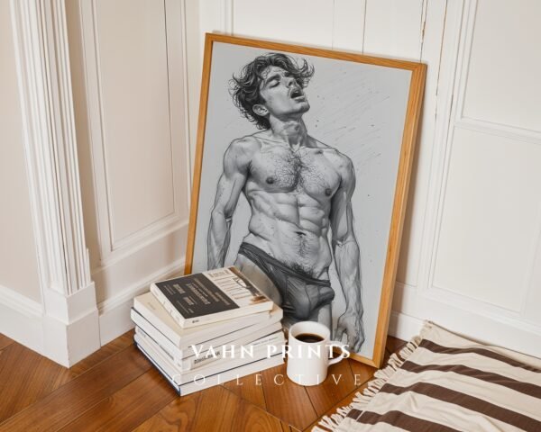 Stylish Nude Male Body Wall Art Line Sketch
