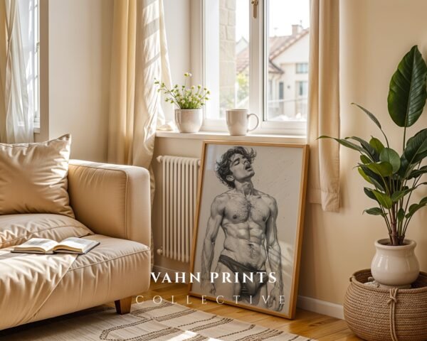 Stylish Nude Male Body Wall Art Line Sketch