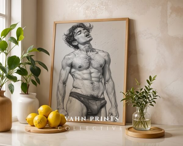 Stylish Nude Male Body Wall Art Line Sketch