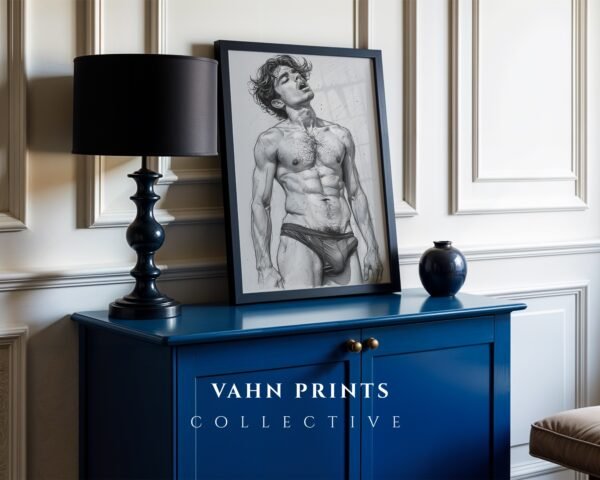 Stylish Nude Male Body Wall Art Line Sketch