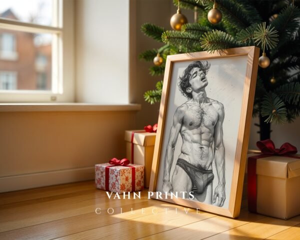 Stylish Nude Male Body Wall Art Line Sketch