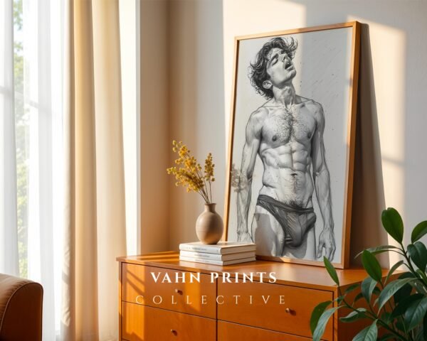 Stylish Nude Male Body Wall Art Line Sketch