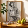 Stylish Nude Male Body Wall Art Line Sketch