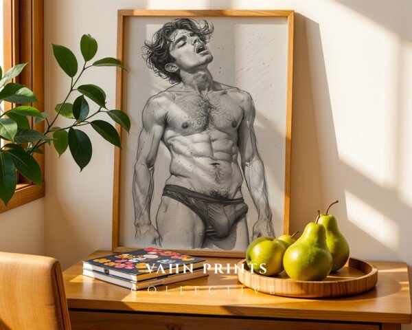 Stylish Nude Male Body Wall Art Line Sketch