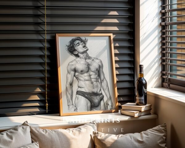 Stylish Nude Male Body Wall Art Line Sketch