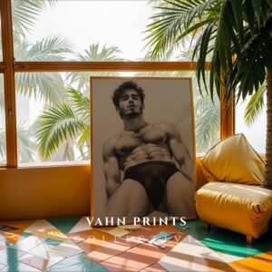 Modern Nude Male Illustration Wall Art Minimal