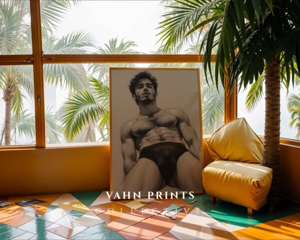 Modern Nude Male Illustration Wall Art Minimal