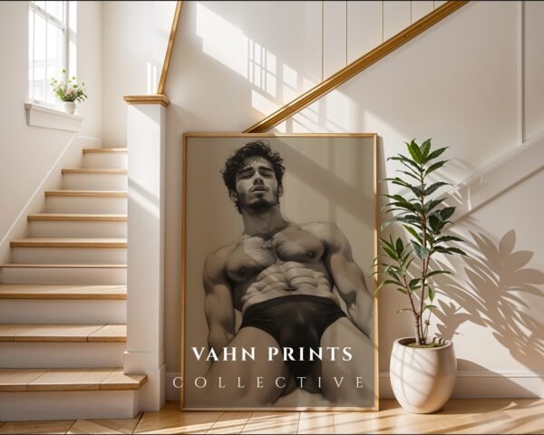 Modern Nude Male Illustration Wall Art Minimal