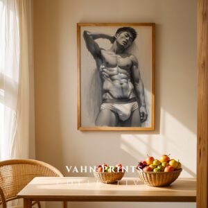 Male Nude Form Line Drawing Art Print Contemporary