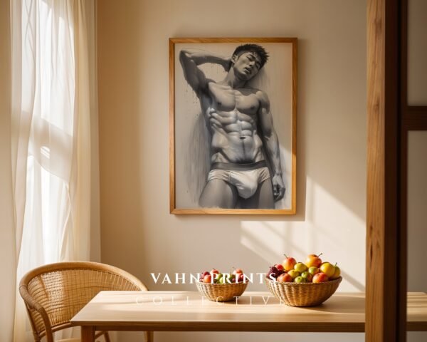 Male Nude Form Line Drawing Art Print Contemporary