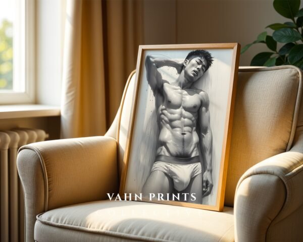 Male Nude Form Line Drawing Art Print Contemporary