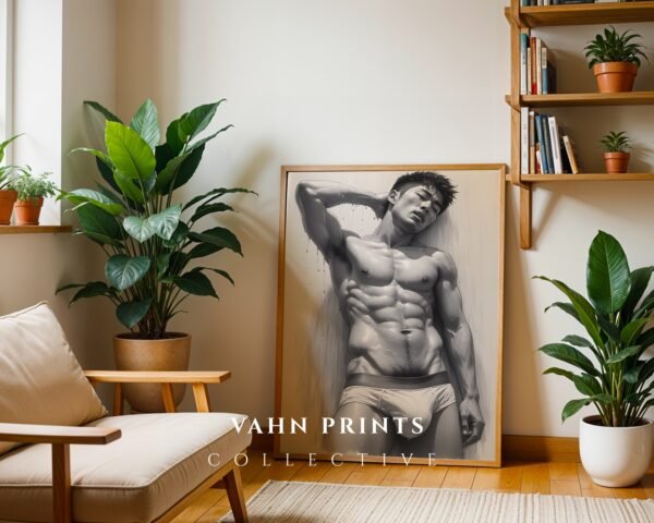 Male Nude Form Line Drawing Art Print Contemporary