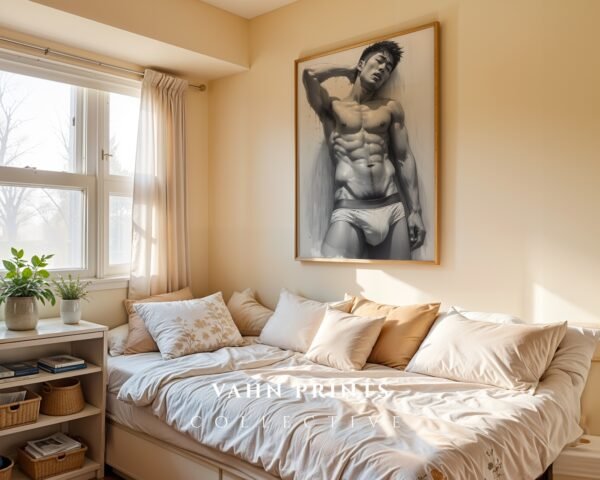 Male Nude Form Line Drawing Art Print Contemporary