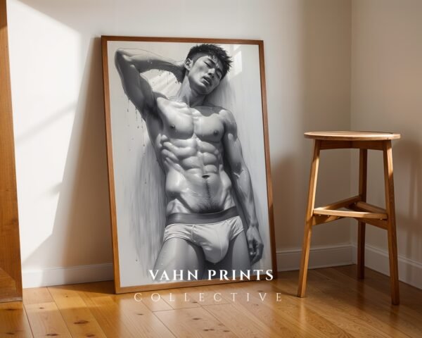 Male Nude Form Line Drawing Art Print Contemporary