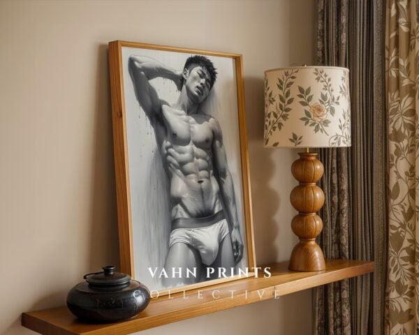 Male Nude Form Line Drawing Art Print Contemporary